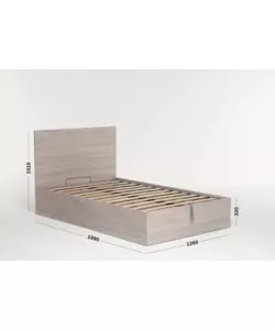 Letto 1 piazza e mezza 'hi box' olmo naturale con rete e contenitore, 120x190 cm